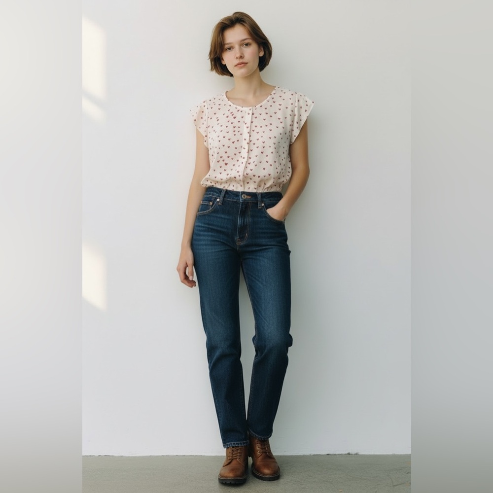 Joie Heart Print Silk Top Short Sleeve XXS